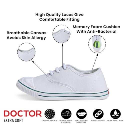 DOCTOR EXTRA SOFT Uniform Tennis Canvas School Shoes with Laces Black & White for Boys & Girls | Memory Foam Cushion & Anti-Bacterial Technology| Lightweight | Comfortable| Durable & Anti-Skid D-3004 - Image 2