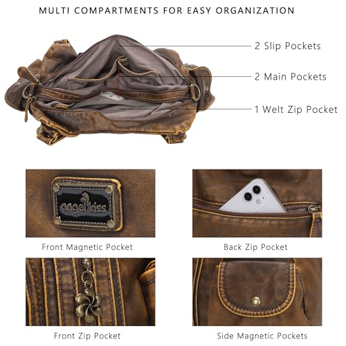 Angel Kiss Purses for Women, Large Shoulder Bag Hobo Tote Purse Mutipocket Faux Leather Satchel Hobo Purse - Image 5
