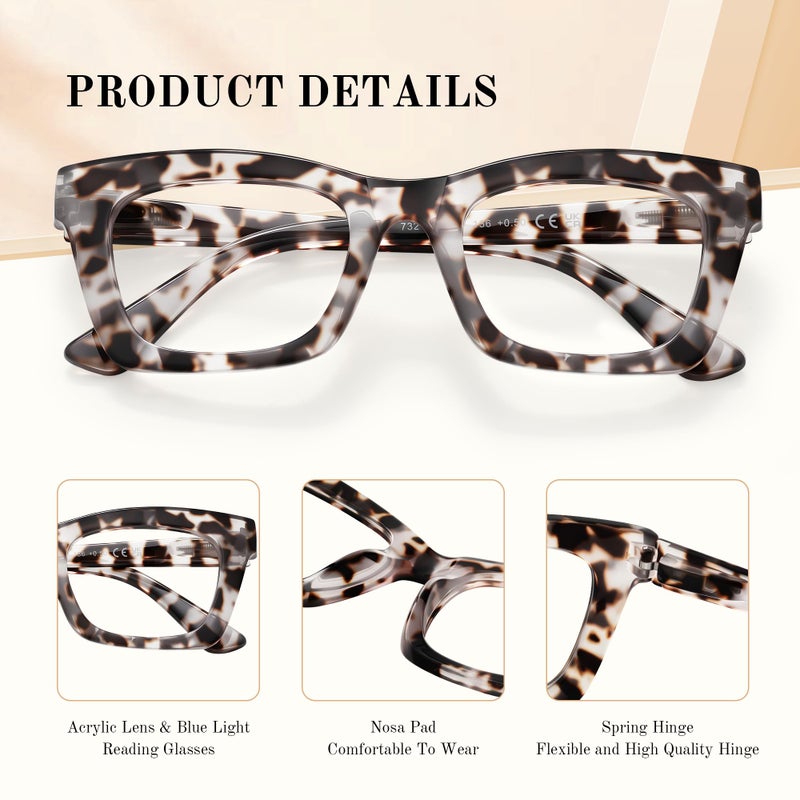 resjok Oprah Reading Glasses for Women - Anti Glare Blue Light Blocking Glasses Stylish Readers with Spring Hinge (White Tortoise, 1.75x) - Image 3