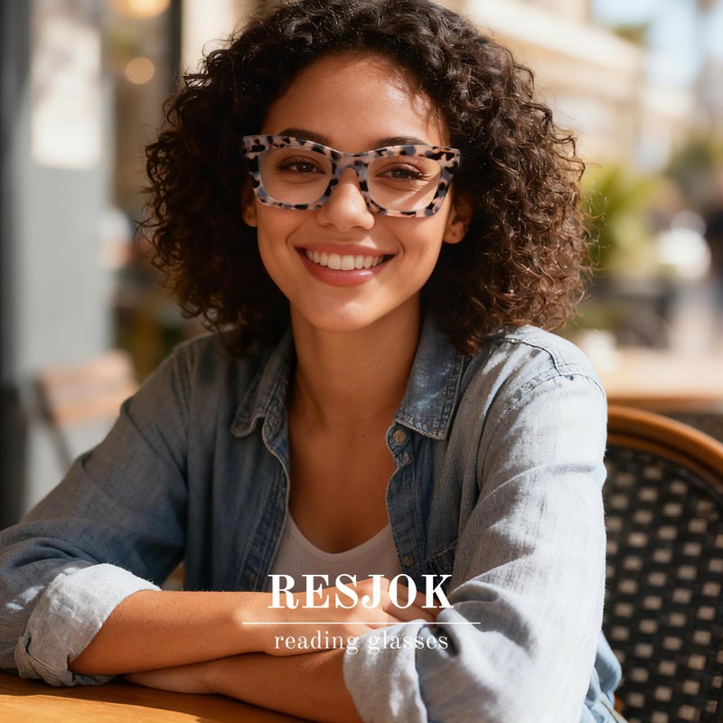 resjok Oprah Reading Glasses for Women - Anti Glare Blue Light Blocking Glasses Stylish Readers with Spring Hinge (White Tortoise, 1.75x) - Image 4
