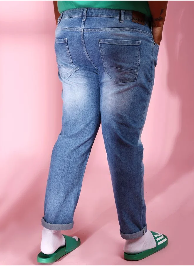 هاردسودا Men Plus Size Slim Fit Solid Mid-Rise Stretchable Jeans