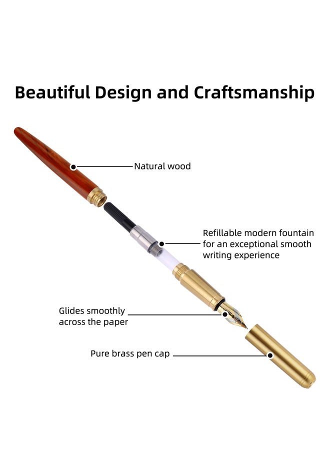 Cobee® Handcrafted Wooden Fountain Pen - Vintage Luxury 0.5mm Fine Point for Business, Journaling, Calligraphy - Smooth Writing Gift Supplies (Brown) - Image 3