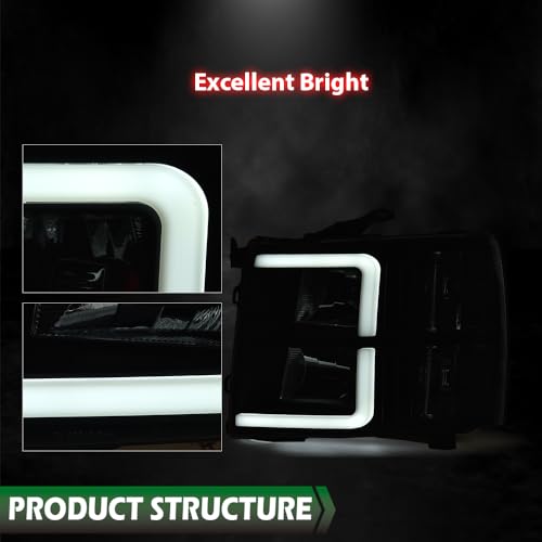 GRAND ORANGE LED DRL Tube Projector Headlights w/o Bulbs Compatible with Chevy Silverado 1500 2007-2013/Fit Silverado 2500 HD 3500 HD 2007-2014 Clear Lens Black Housing Clear Reflector - Image 4