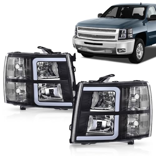 GRAND ORANGE LED DRL Tube Projector Headlights w/o Bulbs Compatible with Chevy Silverado 1500 2007-2013/Fit Silverado 2500 HD 3500 HD 2007-2014 Clear Lens Black Housing Clear Reflector - Image 2