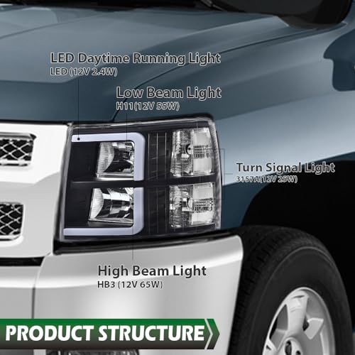 GRAND ORANGE LED DRL Tube Projector Headlights w/o Bulbs Compatible with Chevy Silverado 1500 2007-2013/Fit Silverado 2500 HD 3500 HD 2007-2014 Clear Lens Black Housing Clear Reflector - Image 3