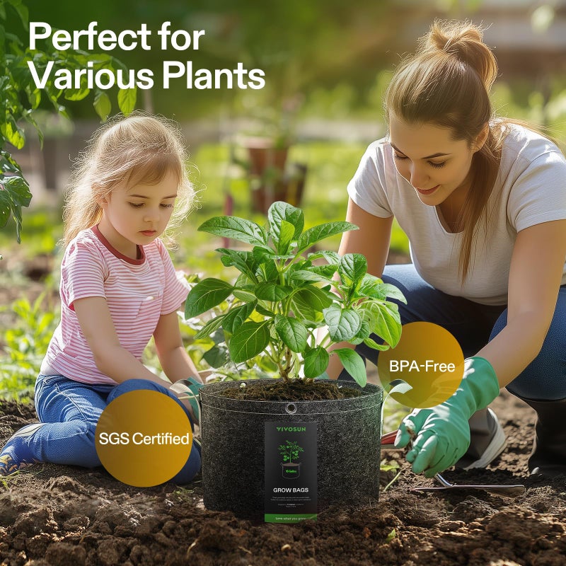 VIVOSUN 5-Pack 15 Gallon Grow Bags, 500G Thick Nonwoven Fabric Pots with Strap Handles, Multi-Purpose Rings, for Low Stress Plant Training Fruits, Vegetables, and Flowers - Image 2