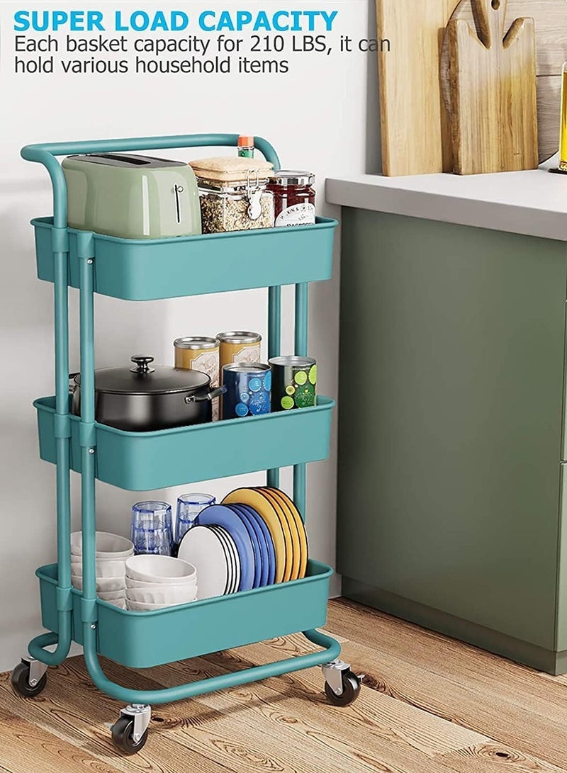 DubaiGallery 3-Tier Rolling Utility Storage Stand Movable Rolling Cart Large Capacity Storage Holder Craft Cart Multipurpose Organizer Shelf With Handles And Lockable Wheels for Kitchen,Bathroom,Living Room  - Image 3