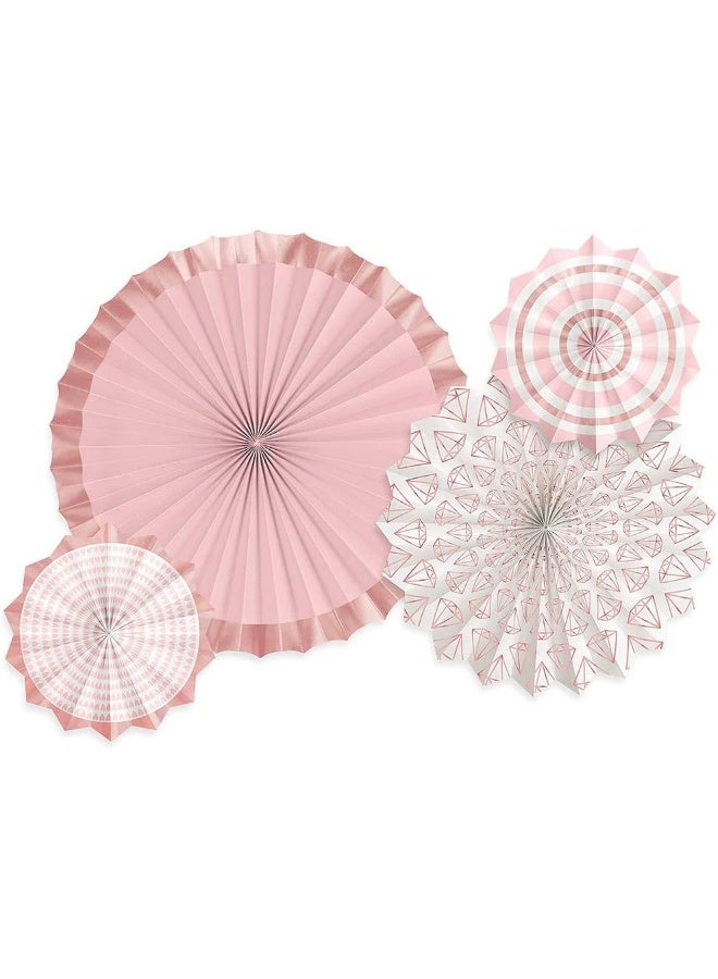 Amscan Rose Gold & Blush Paper Fans 4pcs - Image 1