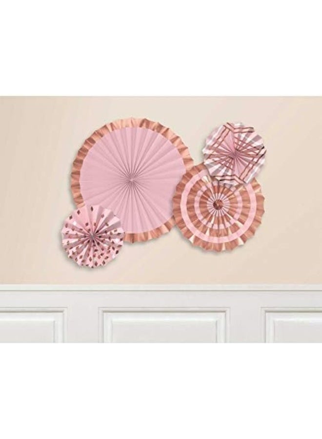 Amscan Rose Gold & Blush Paper Fans 4pcs - Image 2
