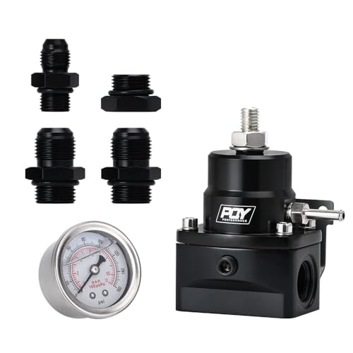 Plobeda EFI Fuel Pressure Regulator Kit with Bypass Return 0-100psi Pressure Gauge AN6-6AN Fuel Line Hose Fitting Connectors Kit Adjustable Universal Aluminum - Image 2