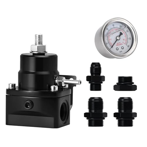 Plobeda EFI Fuel Pressure Regulator Kit with Bypass Return 0-100psi Pressure Gauge AN6-6AN Fuel Line Hose Fitting Connectors Kit Adjustable Universal Aluminum - Image 1
