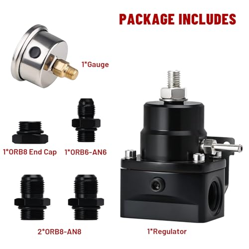 Plobeda EFI Fuel Pressure Regulator Kit with Bypass Return 0-100psi Pressure Gauge AN6-6AN Fuel Line Hose Fitting Connectors Kit Adjustable Universal Aluminum - Image 4