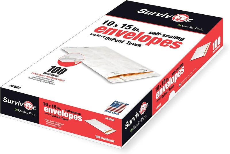 Quality Park QUAR1660 Survivor 10 x 15 Tyvek Catalog Mailer with Self Sealing Closure, 14 lb Puncture, Tear and Moisture Resistant DuPont Tyvek Envelopes, 100 per Box (R1660),White - Image 2