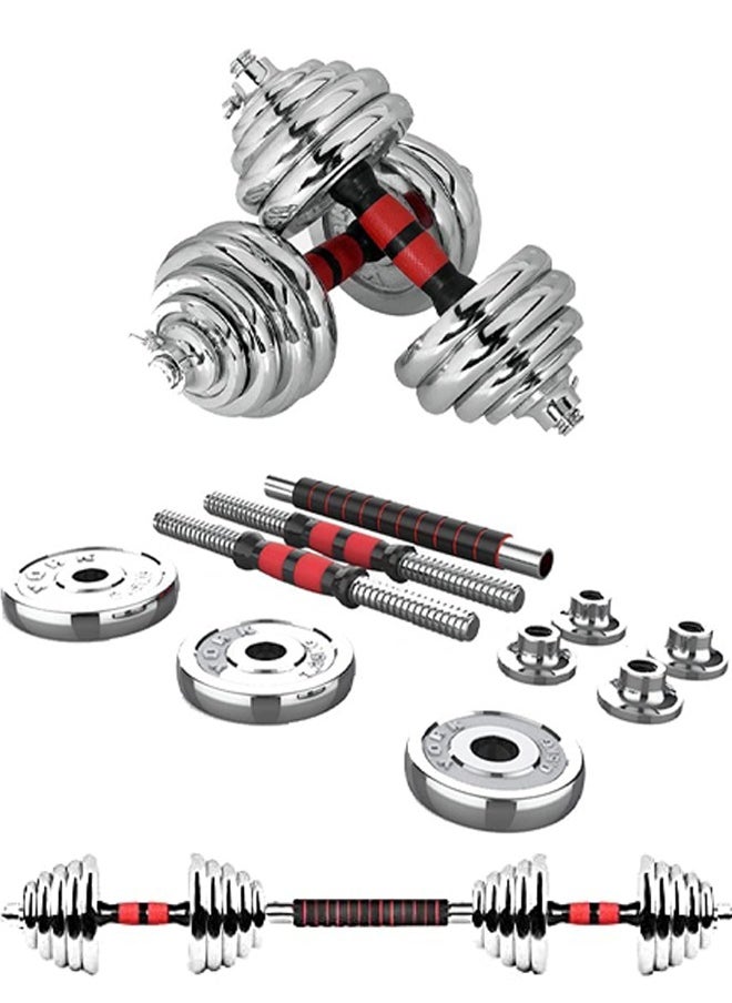 Adjustable chrome dumbbell set for fitness training for home and gym, weight 15 kg