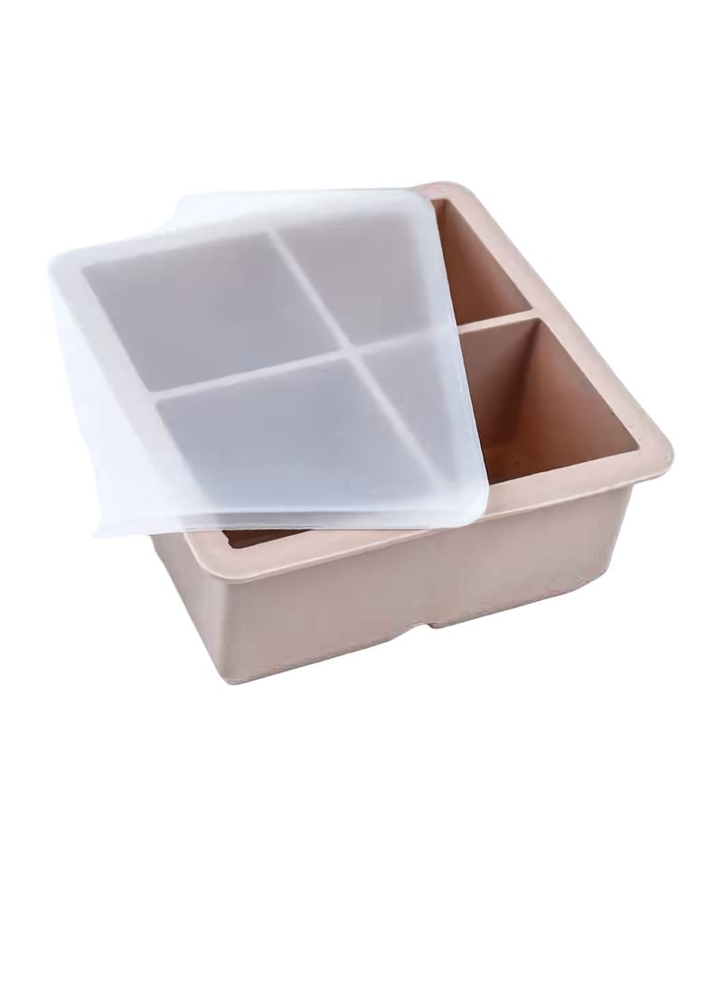 Ice Cube Tray, Soft Durable Silicone Large Ice Mold, BPA Free Easy Release DIY Ice Maker, Easy To Clean Stackable Flexible Ice Cube Mold With Removable Lid, (1pc, Brown) - Image 1