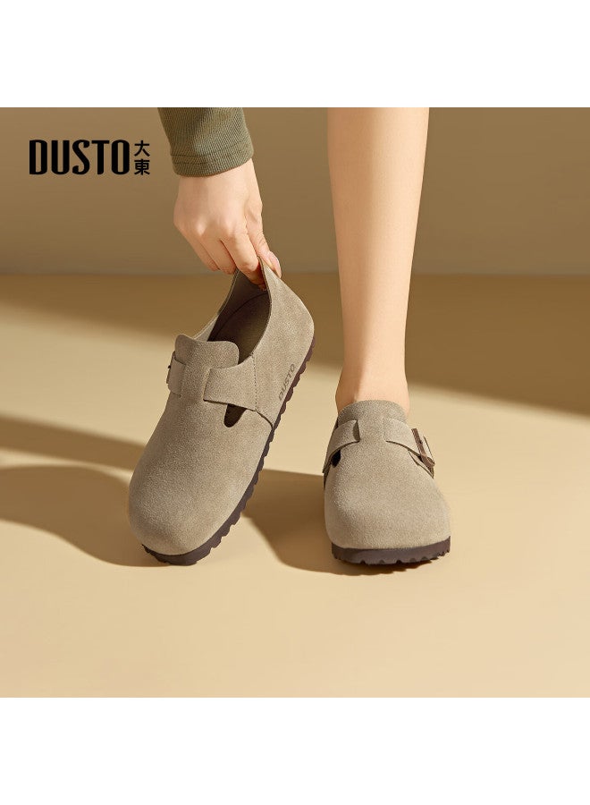Dusto Birkenstock Women's Autumn New Flat Low Heel Slip-on Round Toe Buckle Q3136 Khaki 38