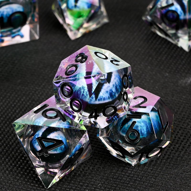 UBEUCK Electroplated Resin Dice Set, Resin Edge Sharp for Dungeons & Dragons RPG, MTG Board Games with Gift Box(Electroplating Blue Longan) - Image 2