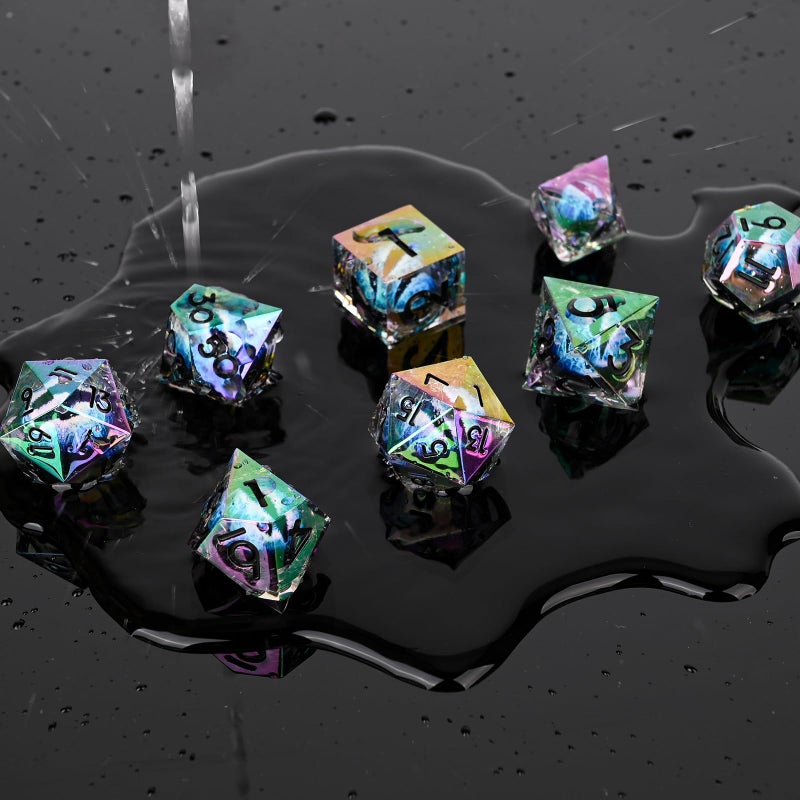 UBEUCK Electroplated Resin Dice Set, Resin Edge Sharp for Dungeons & Dragons RPG, MTG Board Games with Gift Box(Electroplating Blue Longan) - Image 5