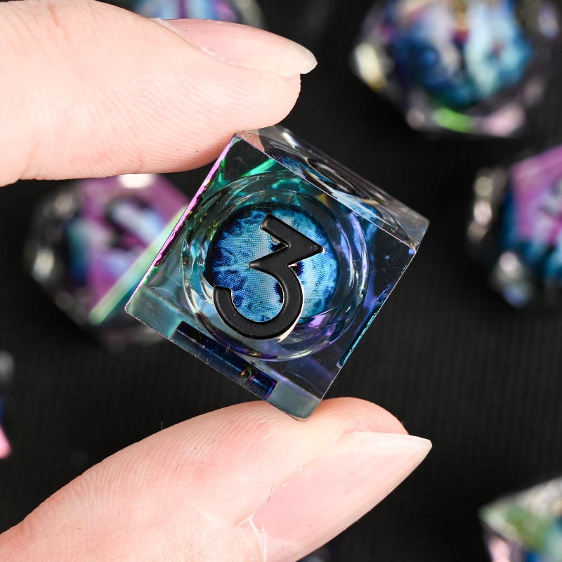 UBEUCK Electroplated Resin Dice Set, Resin Edge Sharp for Dungeons & Dragons RPG, MTG Board Games with Gift Box(Electroplating Blue Longan) - Image 4