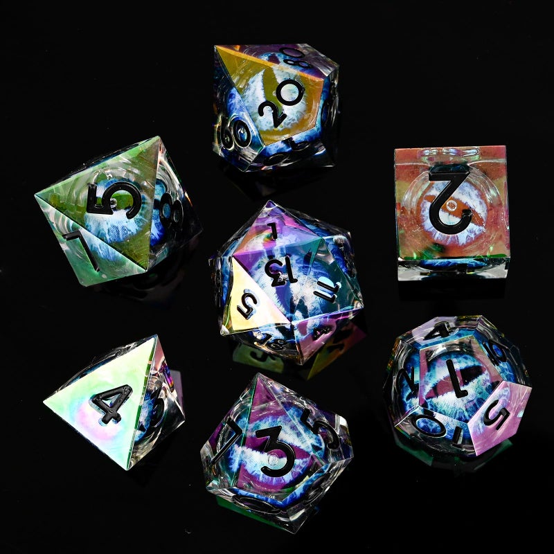 UBEUCK Electroplated Resin Dice Set, Resin Edge Sharp for Dungeons & Dragons RPG, MTG Board Games with Gift Box(Electroplating Blue Longan) - Image 1