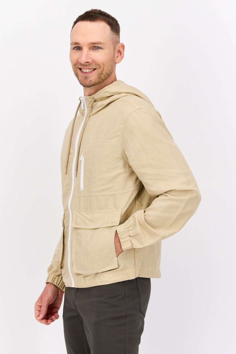 ESPRIT Men Plain Hooded Jacket, Tan - Image 4
