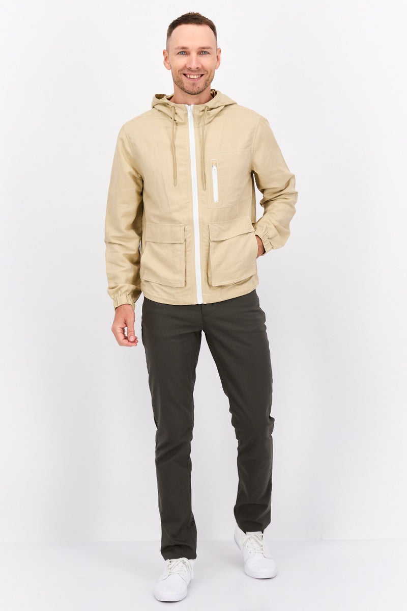 ESPRIT Men Plain Hooded Jacket, Tan - Image 2