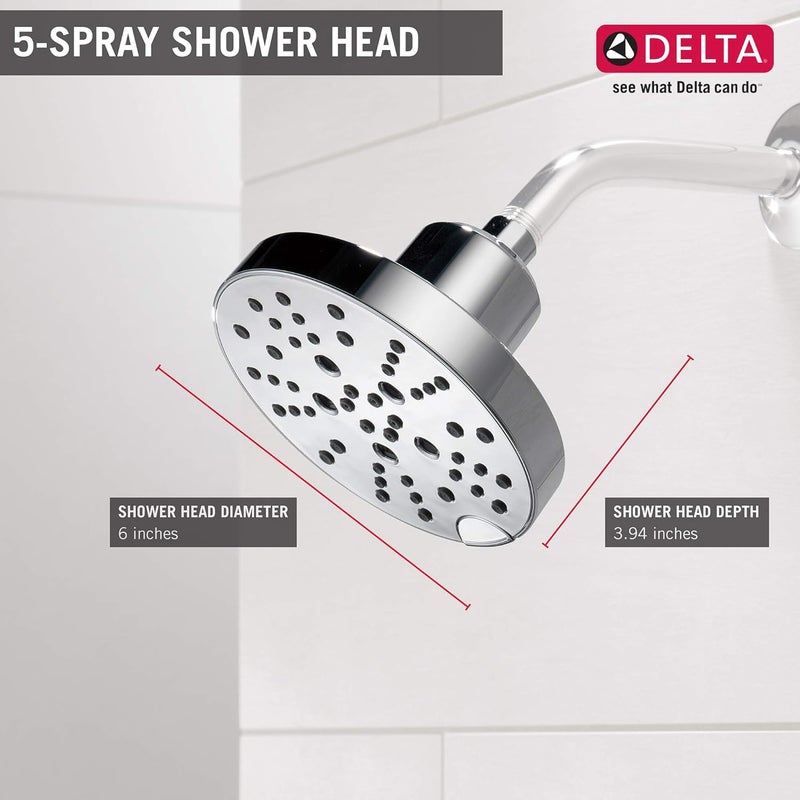 DELTA FAUCET DELTA FAUCET | 6” Contemporary Multi- Function (5-Setting) Touch-Clean H2Okinetic Shower Head| H2Okinetic technology with Pause functionality (Polished Chrome) | 52668 - Image 3