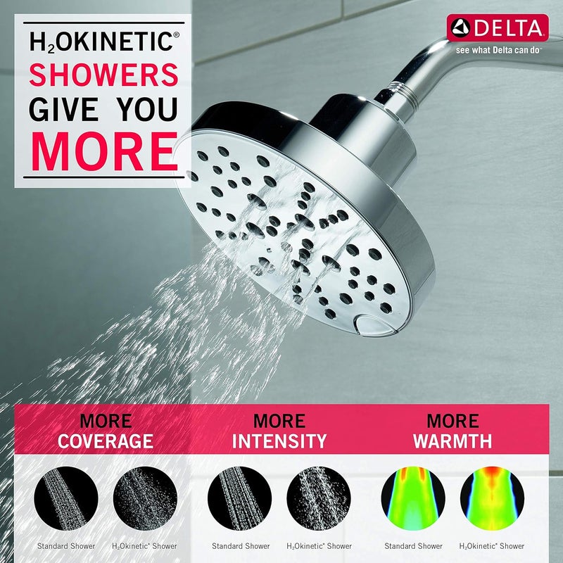 DELTA FAUCET DELTA FAUCET | 6” Contemporary Multi- Function (5-Setting) Touch-Clean H2Okinetic Shower Head| H2Okinetic technology with Pause functionality (Polished Chrome) | 52668 - Image 2