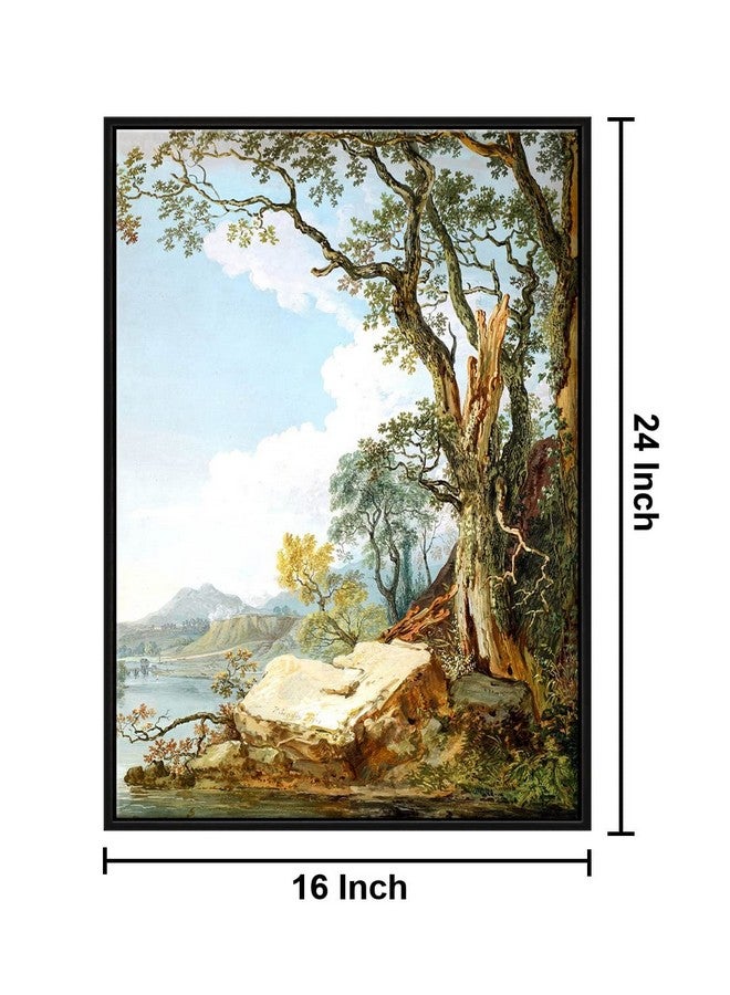 999STORE إطار عائم من 999STORE لنهر مع شجرة طبيعية لوحة عمودية للجدار (قماش_إطار أسود_16X24 بوصة) Black059 - Image 5