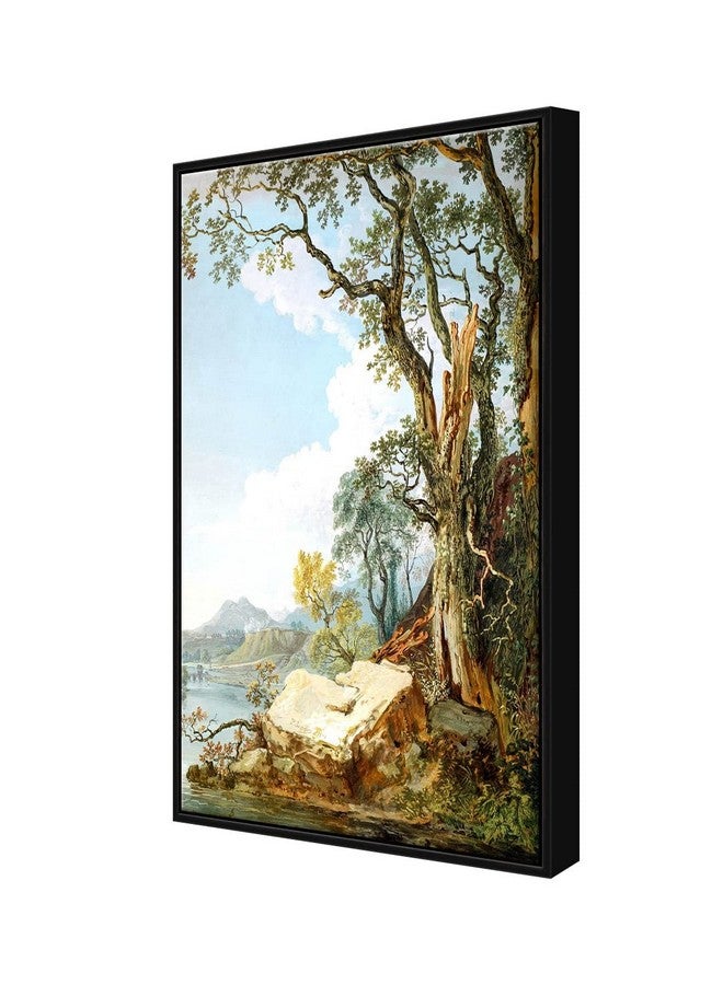 999STORE إطار عائم من 999STORE لنهر مع شجرة طبيعية لوحة عمودية للجدار (قماش_إطار أسود_16X24 بوصة) Black059 - Image 3