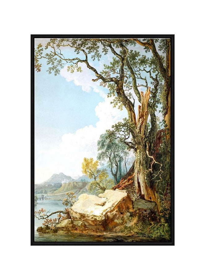 999STORE إطار عائم من 999STORE لنهر مع شجرة طبيعية لوحة عمودية للجدار (قماش_إطار أسود_16X24 بوصة) Black059 - Image 2