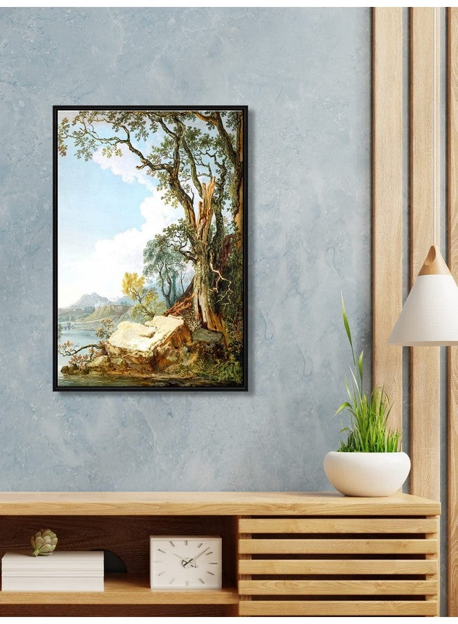 999STORE إطار عائم من 999STORE لنهر مع شجرة طبيعية لوحة عمودية للجدار (قماش_إطار أسود_16X24 بوصة) Black059 - Image 1