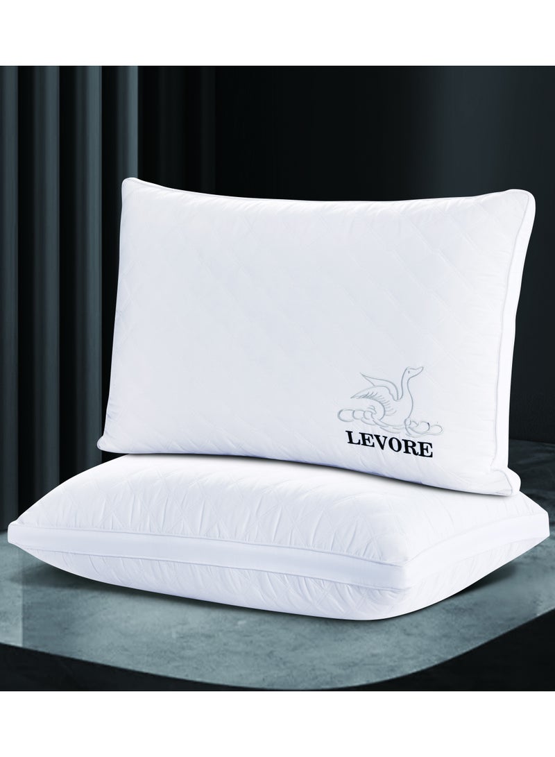 LEVORE Ivory hotel pillow set consisting of two pieces embroidered on the sides with a white line, 1500 grams ×2 - Image 1