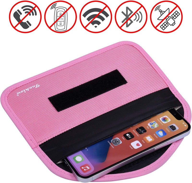 Techion Signal Blocking Bag, 2 Pack RFID Faraday Bag Shield Pouch Cage Box Wallet Case for Cell Phone and Car Key FOB, Privacy Protection, Anti-Hacking - Pink & Hot Pink - Image 3