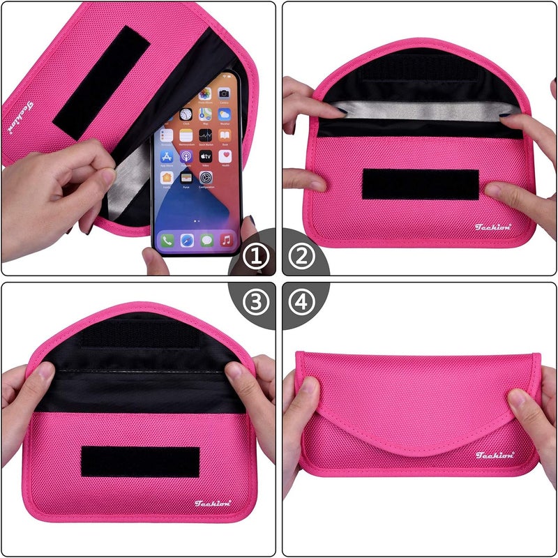 Techion Signal Blocking Bag, 2 Pack RFID Faraday Bag Shield Pouch Cage Box Wallet Case for Cell Phone and Car Key FOB, Privacy Protection, Anti-Hacking - Pink & Hot Pink - Image 4