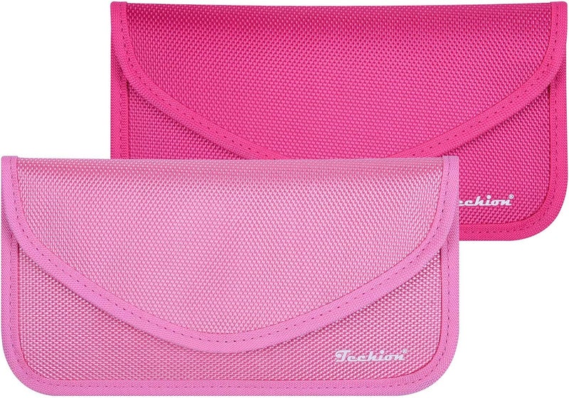 Techion Signal Blocking Bag, 2 Pack RFID Faraday Bag Shield Pouch Cage Box Wallet Case for Cell Phone and Car Key FOB, Privacy Protection, Anti-Hacking - Pink & Hot Pink - Image 1