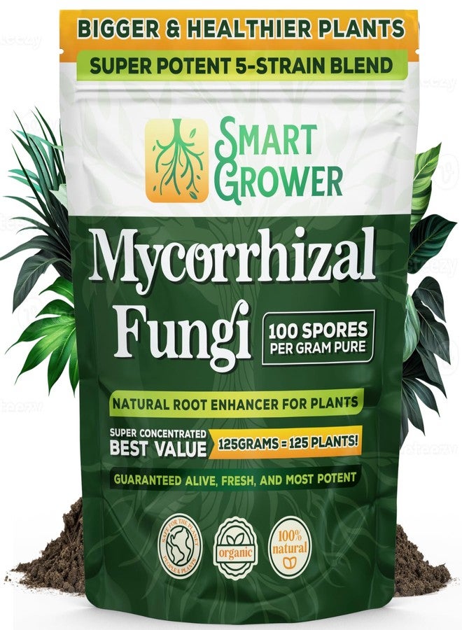 Smart Grower Mycorrhizal Fungi Organic Root Enhancer for Plants, Super Potent 100 Spores Per Gram, 5-Strain Blend, Rapid Results for Gardens, Houseplants, Lawns, Mycorrhizae Smart Grower 125 Grams for 125 Plants - Image 1