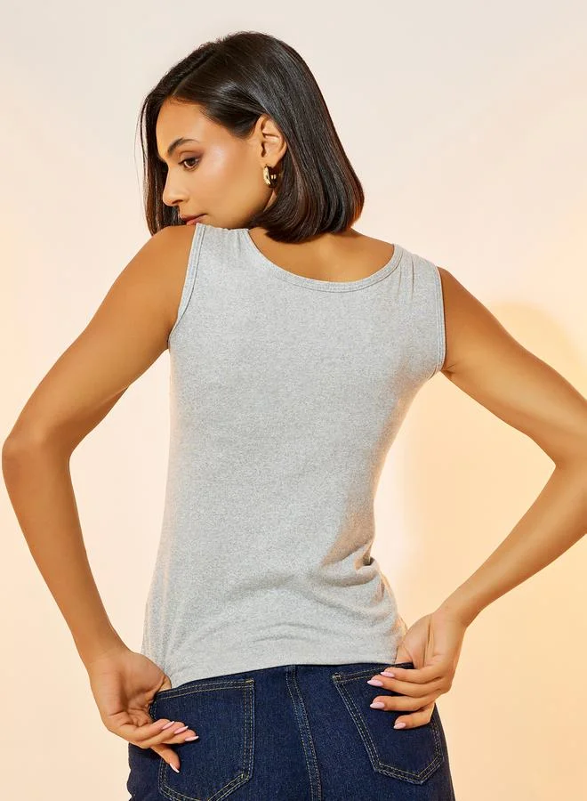 تايك تو Solid Square Neck Cami with Lace Detail