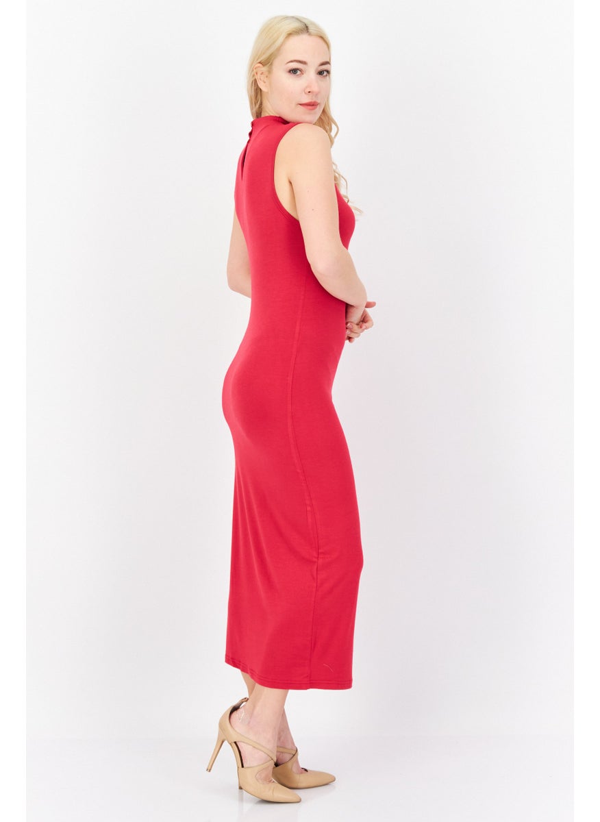 French Connection Women Solid Sleeveless Maxi Dress, Red  - Image 4