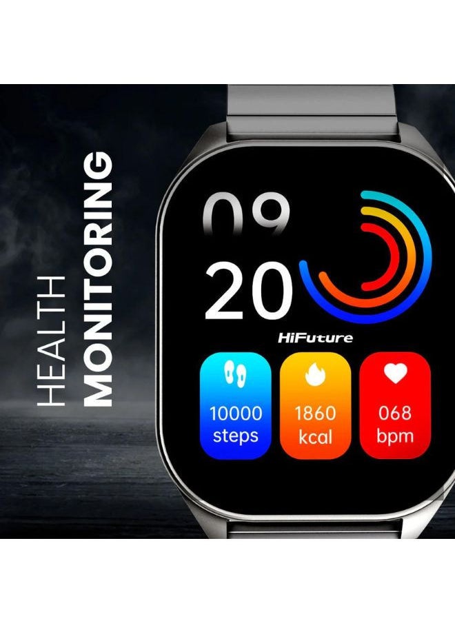 FutureFit Apex Stainless Steel Smart Watch, 2.04 Inch Display, Black