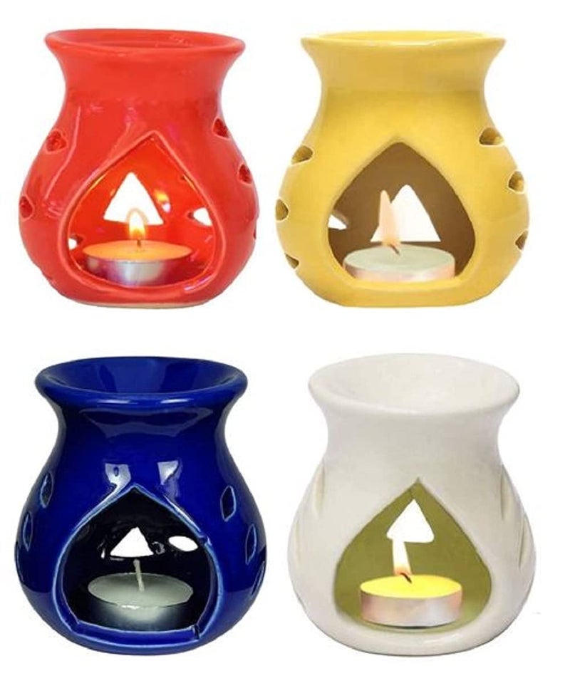 Mkd2 Rise Mkd2 Rise Ceramic Aroma Oil Diffuser Burner Lamp Set of 4 RedYellowBlueWhite Multicolour for Home Fragrance  - Image 1
