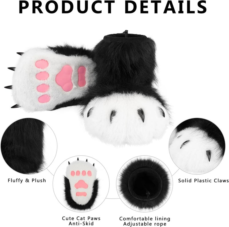 Animal Fuzzy Slippers Bear Cat Wolf Dog Fox Fursuit Feet Paw Claw Shoes Furry Boots Costume Accessories for Adult Kids - Image 4