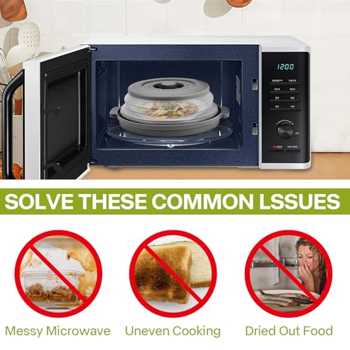 Saebume Microwave Splatter Cover for Food with Anti-scald Base Plate,Large Plastic & Silicone Vented Avoid Scalding Collapsible Guard Lid,Kitchen Essential Gadgets for Meal Prep-10.7 Inch (gray) - Image 2