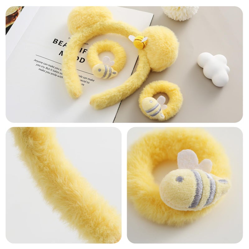 Fancheer Bear Ears Headband with 2PC Hair Ties Yellow Plush Bee Women Girls Costume Accessories for Winnie - Image 4