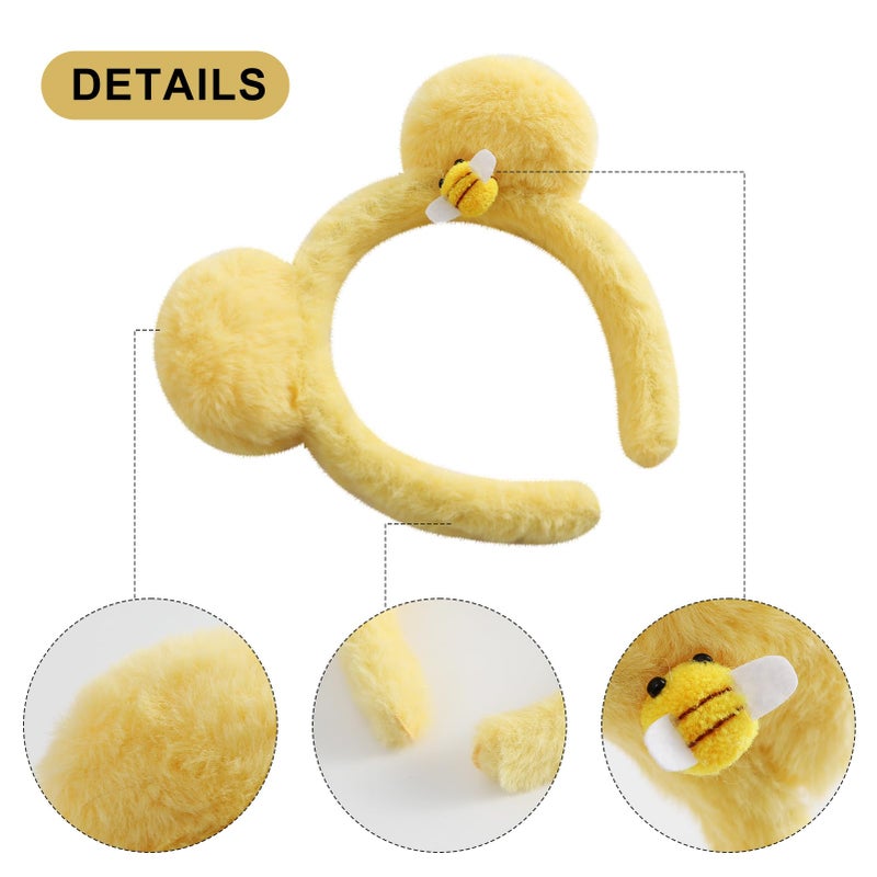 Fancheer Bear Ears Headband with 2PC Hair Ties Yellow Plush Bee Women Girls Costume Accessories for Winnie - Image 3