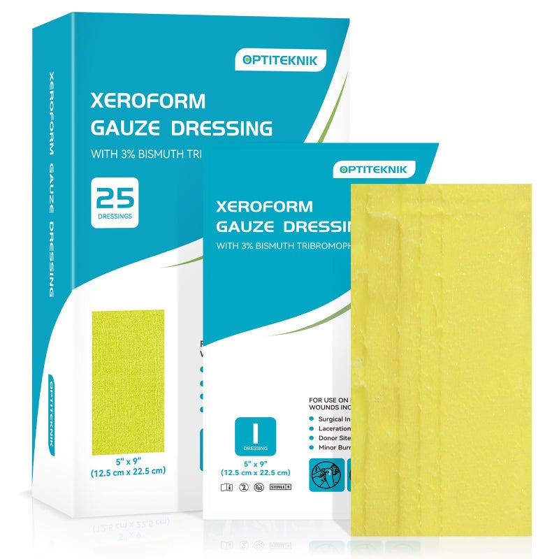 OPTITEKNIK Xeroform Petrolatum Dressing Non-Adherent Occlusive Fine Mesh Gauze Pad, Gentle Patch for Burns, Laceration, Surgical Incisions & Skin Grafts (5"x9" Pack of 25) - Image 1