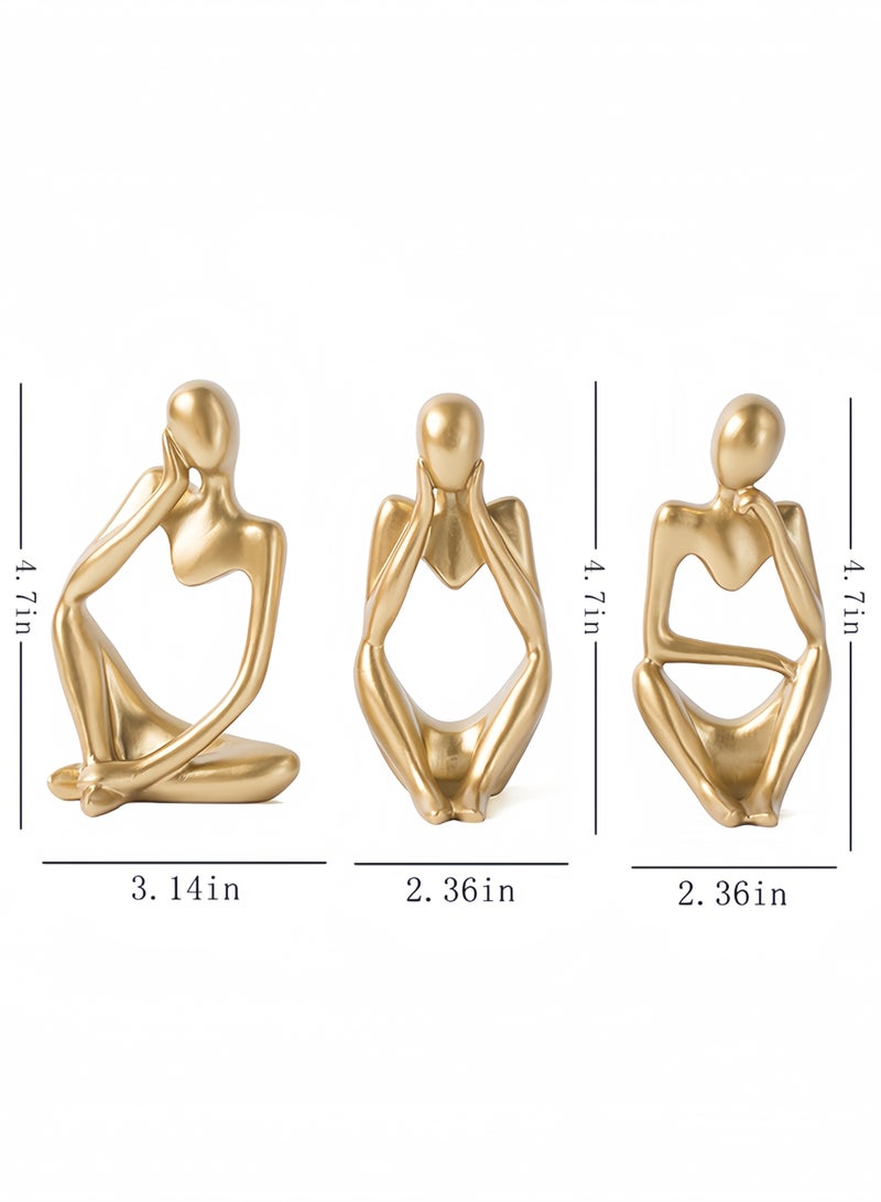 بيتك طقم ديكور منزلي 3 قطع تماثيل زخرفية ذهبية تصميم مفكر تجريدي من الراتنج لتزيين غرفة المعيشة والمكتب ورف الكتب (ذهبي) - Image 2