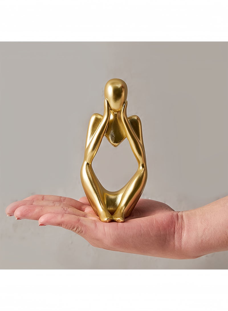 بيتك طقم ديكور منزلي 3 قطع تماثيل زخرفية ذهبية تصميم مفكر تجريدي من الراتنج لتزيين غرفة المعيشة والمكتب ورف الكتب (ذهبي) - Image 5