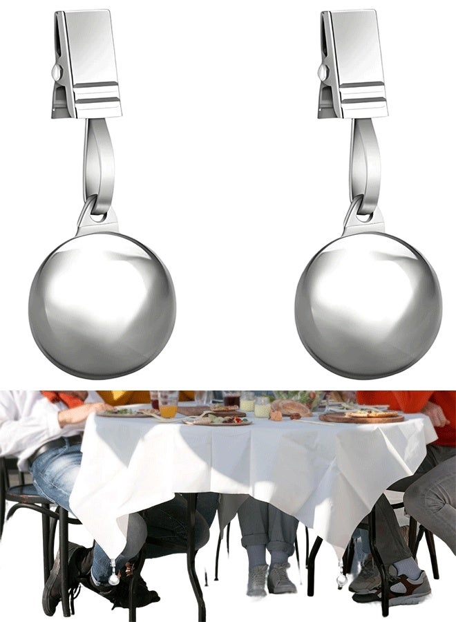 2 Pack Heavy Duty Tablecloth Weights, Stainless Steel Balls with Metal Tablecloth Clips for Outdoor Tables, Curtains & Christmas Flag, Add 9.6oz Weights for Holiday Dinner Party or Outdoor Picnic - Image 1