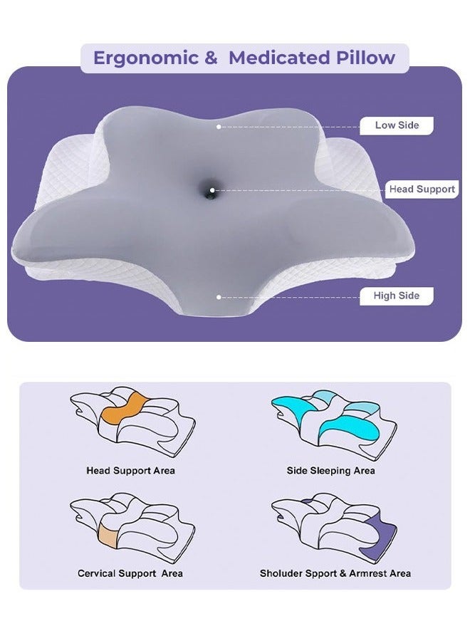 Hihonor Memory Foam Cervical Pillow - Butterfly-Shaped Ergonomic Support for Neck and Shoulder Pain Relief, Ideal for Side, Back, and Stomach Sleepers, Includes Washable Cover and Eye Mask - Image 4